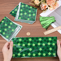 Rectangle Shamrock Clover Print Plastic Cookies Packing Pouches&nbsp;ABAG-WH0038-35A