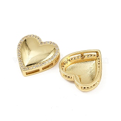 Heart Brass Micro Pave Clear Cubic Zirconia Slide Charms&nbsp;KK-S526-29G