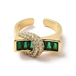 Cubic Zirconia Rectangle with Moon Open Cuff Ring&nbsp;RJEW-C041-06G-03