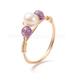 Gemstone & Natural Pearl Braided Finger Ring&nbsp;RJEW-JR00509