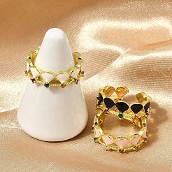 Brass Micro Pave Cubic Zirconia Enamel Cuff Rings for Women&nbsp;RJEW-L113-029G