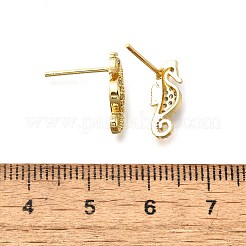 Sea Horse Brass Micro Pave Cubic Zirconia Ear Studs&nbsp;EJEW-D304-38G