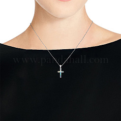 304 Stainless Steel Pave Natural Paua Shell Religion Cross Pendant Necklaces for Women&nbsp;FS-WG66782-01