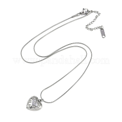 304 Stainless Steel Clear Cubic Zirconia Heart Pendant Round Snake Chain Necklaces for Women&nbsp;NJEW-Z044-04P