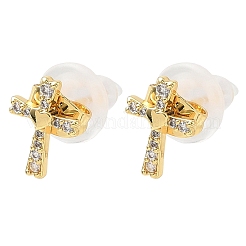 Brass Micro Pave Clear Cubic Zirconia Stud Earrings for Women&nbsp;EJEW-K271-06G