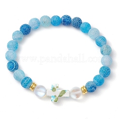 Synthetic Moonstone & Frosted Natural Weathered Agate Beads Stretch Bracelets for Women&nbsp;BJEW-JB11333-03
