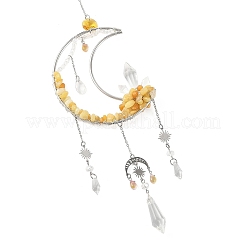 Moon Natural Topaz Jade & 304 Stainless Steel & Brass Suncatchers&nbsp;HJEW-TA00488-03