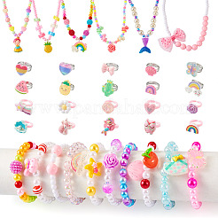 Flower & Shell & Watermelon & Rabbit Plastic Cuff & Adjustable Ring & Pendant Necklace & Stretch Bracelets&nbsp;SJEW-TA0001-02