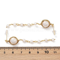 Round Brass Natural Freshwater Pearl Tassel Stud Earrings&nbsp;EJEW-U072-02G
