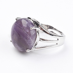 Adjustable Natural Amethyst Finger Rings&nbsp;RJEW-F075-01H