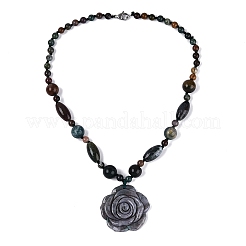 Natural Indian Agate Flower Pendant Necklaces&nbsp;NJEW-N064-08H