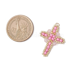 7Pcs 7 Colors Glass Seed Beaded Cross Pendants&nbsp;PALLOY-MZ00826
