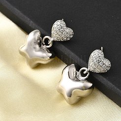 Heart with Butterfly Brass Micro Pave Clear Cubic Zirconia Dangle Stud Earrings&nbsp;EJEW-Z099-01P