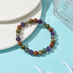 Synthetic Smoky Quartz & Natural Unakite & Amethyst & Red Jasper Round Beaded Stretch Bracelets&nbsp;BJEW-JB10910-07