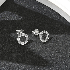 1 Pair 925 Sterling Silver Glass Flat Round Stud Earrings&nbsp;EJEW-BBC0001-89