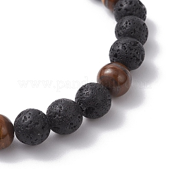 2Pcs 2 Styles Natural Lava Rock & Tiger Eye Round Beaded Stretch Bracelet Sets for Women Men&nbsp;BJEW-JB12248