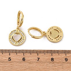 Heart with Flat Round Brass Micro Pave Clear Cubic Zirconia Hoop Earrings&nbsp;KK-D363-11A-G