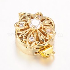 Hollow Flower Rack Plating Brass Micro Pave Cubic Zirconia Box Clasps&nbsp;KK-L141-14-NR