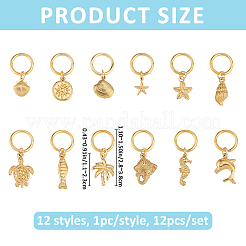 12Pcs 12 Styles Ocean Theme 304 Stainless Steel Pendant Decorations&nbsp;PALLOY-FH00181