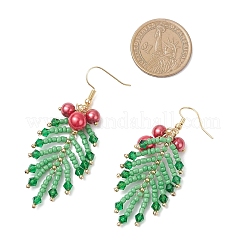 Leaf Glass Pearl Dangle Earrings&nbsp;EJEW-TA00739