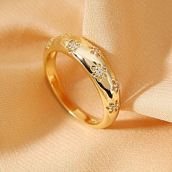 Flower Pattern Brass Micro Pave Clear Cubic Zirconia Finger Rings&nbsp;FS-WGC0799-02