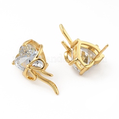 Cubic Zirconia Heart with Bowknot Stud Earrings&nbsp;EJEW-B013-10G