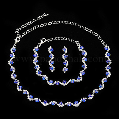 Flat Round Brass Rhinestone Chain Necklaces & Stud Earrings & Bracelets&nbsp;FS-WGE4E6D-05-1