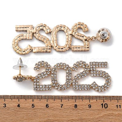 Brass Rhinestone Stud Earrings&nbsp;EJEW-Q012-01G-1