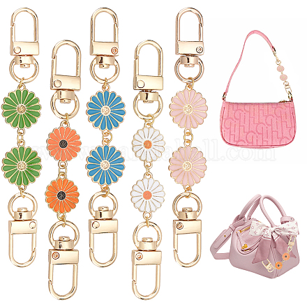 5Pcs Style Alloy Enamel Link Purse Strap Extenders, with Swivel Clasps,  for Bag Replacement Accessories, Daisy Flower, Light Gold,