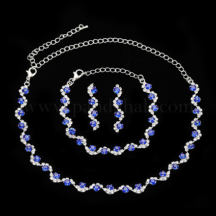Flat Round Brass Rhinestone Chain Necklaces & Stud Earrings & Bracelets FS-WGE4E6D-05-1