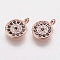 Brass Micro Pave Cubic Zirconia Charms, Cadmium Free & Lead Free, Flat Round, Black, Rose Gold, 8x1.5mm, Hole: 1.5mm
