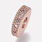 Brass Micro Pave Cubic Zirconia Bead Spacers, Cadmium Free & Lead Free, Flat Round, Clear, Rose Gold, 8x2mm, Hole: 3mm