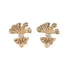 Brass with Clear Cubic Zirconia Stud Earring Findings, Cadmium Free & Nickel Free & Lead Free, Leaf, Real 18K Gold Plated, 17x15.5mm, Hole: 1mm, Pin: 0.7x11mm