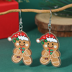 Christmas Acrylic Dangle Earrings, Platinum, Gingerbread Man