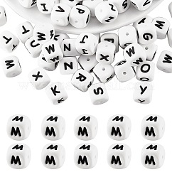 20Pcs White Cube Letter Silicone Beads 12x12x12mm Square Dice Alphabet Beads with 2mm Hole Spacer Loose Letter Beads for Bracelet Necklace Jewelry Making, Letter.M, 12mm, Hole: 2mm