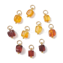 Natural Amber Square Charms, with 304 Stainless Steel Findings, Golden, 10.5~11x5~8.5x5~6.5mm, Jump Ring: 5x0.7mm, Inner Diameter: 3.5mm