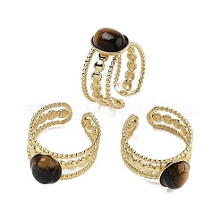 Oval Natural Tiger Eye Finger Rings&nbsp;RJEW-N046-06A-G
