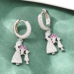 Brass Micro Pave Clear Cubic Zirconia Dangle Hoop Earrings&nbsp;EJEW-G471-41P