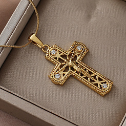 Vintage 316 Surgical Stainless Steel with Clear Glass Hollow Jesus Cross Pendant Necklaces for Women Men&nbsp;ES5776