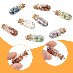 20Pcs 5 Styles Clear Glass Wishing Bottle with Mixed Gemstone Chip Inside Pendants&nbsp;FIND-SC0020-76