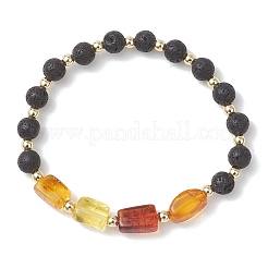 Natural Amber and Lava Rock Beads Stretch Bracelets for Women&nbsp;BJEW-JB13383-01