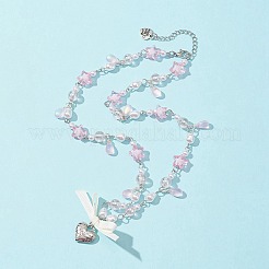 Alloy Heart with Word Pendant Necklace&nbsp;NJEW-FZ00004-14