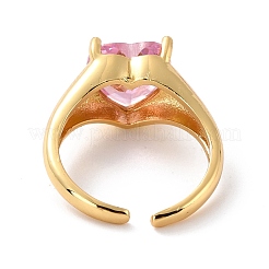 Heart Pink Cubic Zirconia Cuff Ring for Valentine's Day&nbsp;RJEW-C017-08G-RS