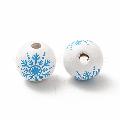 Christmas Snowflake Printed Wood European Beads&nbsp;WOOD-K007-05A