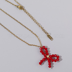 Glass Beaded Bowknot Pendant Necklaces&nbsp;LS-LG8345-1