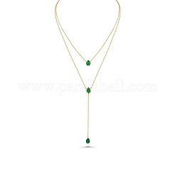 Teardrop 304 Stainless Steel Green Cubic Zirconia Pendant Double Layer Y Necklaces for Women&nbsp;FS-WGFDBB9-01