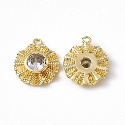 Brass Pave Clear Cubic Zirconia Flat Round Charms&nbsp;KK-K271-26G