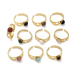 316 Stainless Steel with Natural Mixed Gemstone Cuff Rings&nbsp;RJEW-Z098-01G-05