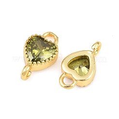 Brass Pave Cubic Zirconia Heart Links Connector Charms&nbsp;KK-K340-49G-06