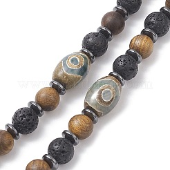 Natural Lava Rock & Synthetic Hematite & Wood Buddhist Necklace&nbsp;NJEW-JN04305